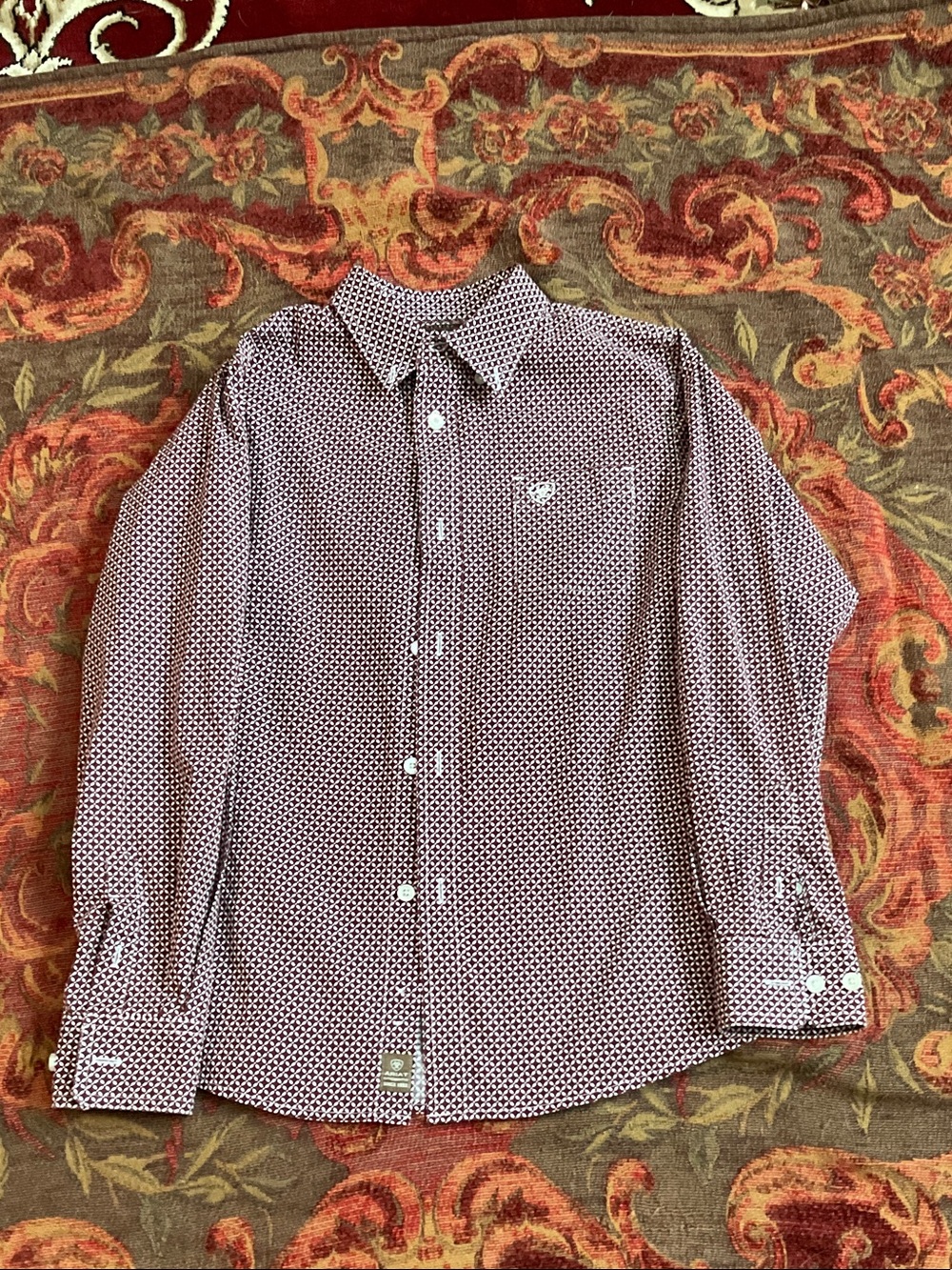 Ariat Boys Burgundy and White Geometric Long-Sleeve Shirt